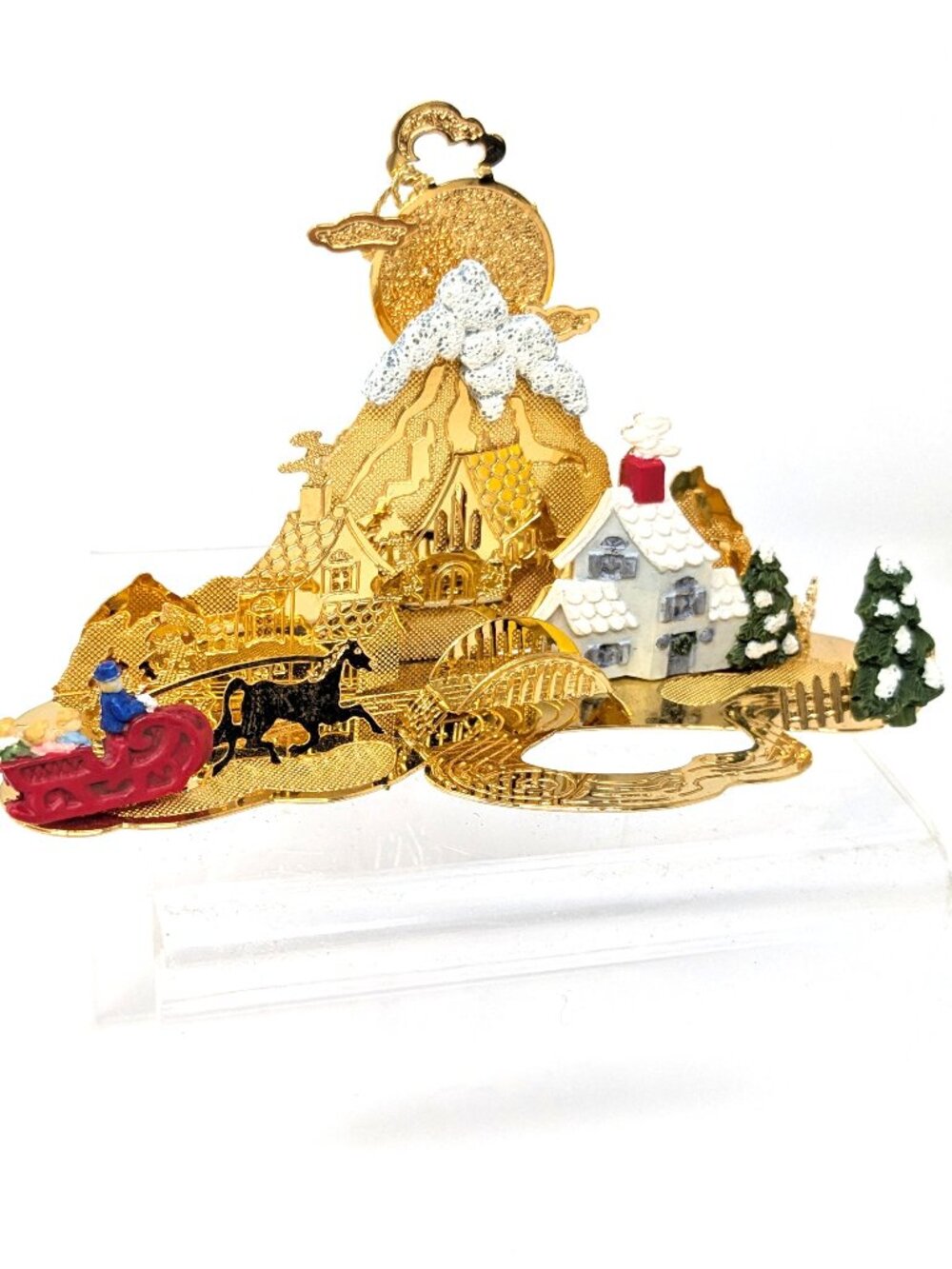 Danbury Mint Gold Ornament Night Before Christmas Sleigh in Village 23K plate